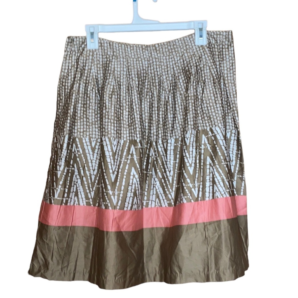 •GEORGE•MOCHA & PINK POLKADOT AND ABSTRACT PRINT FLOWY KNEE LENGTH SKIRT SIZE 12